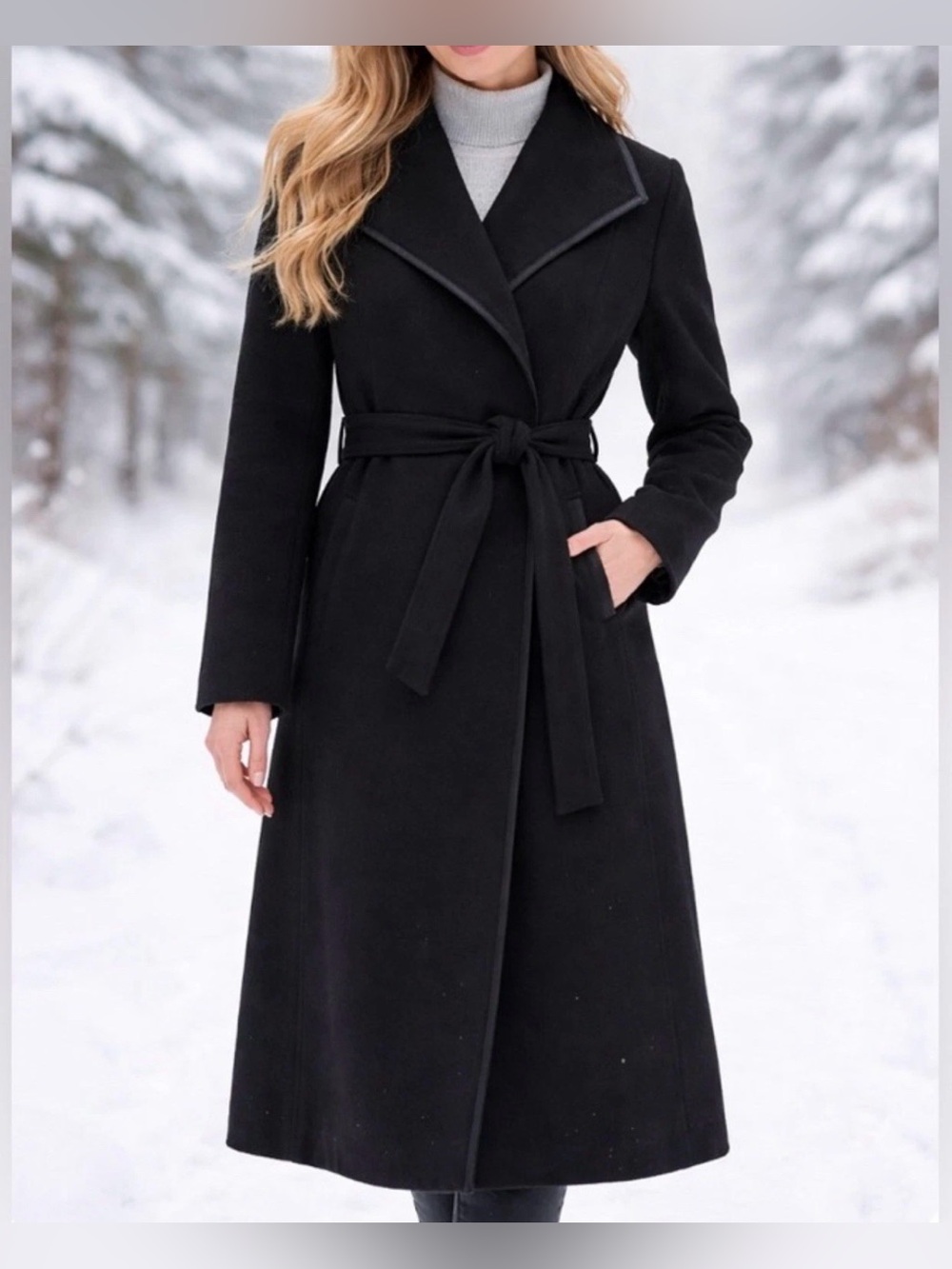 NWT Tahari Black Long Water Resistant Tie Belted Snap Closure Trench Coat S